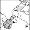 Due mani tengono una siringa e un flacone mentre una freccia curva indica la rotazione della siringa per svitare o avvitare il tappo del flacone
