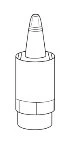Disegno tecnico in bianco e nero di un dispositivo medico cilindrico composto da una base larga e un applicatore superiore conico