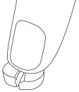 Disegno lineare di un dispositivo medico cilindrico con un ampio pulsante rettangolare sulla parte superiore e una base con incavi alla base