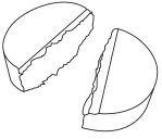 Disegno lineare di una compressa bianca di forma circolare divisa in due metà distinte su sfondo bianco