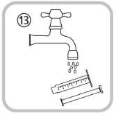 Disegno lineare di un rubinetto aperto con gocce d'acqua che cadono