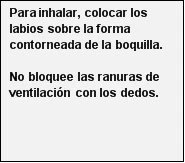 Spanish text on a white background explaining how to inhale by placing lips on the
