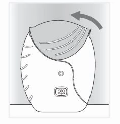 Diagram showing a medical device with an upper lid being lifted upwards