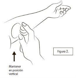 Disegno lineare di una mano che tiene ferma una medicazione sulla parte superiore del braccio con una freccia rivolta verso l'alto