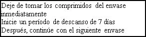 Spanish text on white background indicating to stop taking the tablets immediately, take a 7-day break, and then start the next pack