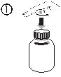 Diagram with number one showing a needle being inserted vertically into the stopper of a medication vial