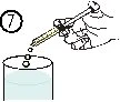 A hand holds a syringe to pour liquid into a cylindrical container with the number 7 in a circle in the upper left corner
