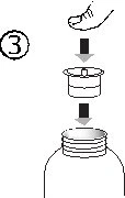 Diagram with number three showing a hand pressing a stopper downward onto a vial through two directional arrows