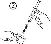Technical drawing showing a hand holding a syringe and a