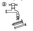 Schematic drawing of a faucet with water flowing toward two horizontally positioned syringes at the bottom and the number eight inside a circle