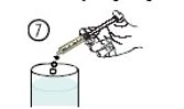 Numbered diagram with the number 7 showing a syringe with needle being inserted into a vial of clear liquid