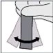 A hand holds a strip of gray material and moves it back and forth along a black double-headed curved arrow