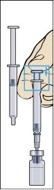 Illustrazione di una siringa con stantuffo estratto e una siringa che preleva il liquido da un flacone di vetro tramite ago