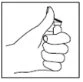 Disegno in bianco e nero di una mano che impugna saldamente un piccolo contenitore o dispositivo medico con il pollice rivolto verso l'alto