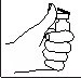 Black line drawing of a hand firmly holding a small cylindrical vial with the thumb pointing upward