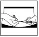 Black and white drawing showing two hands handling a syringe with a needle for an injection