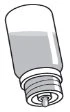 Disegno stilizzato di una fiala di vetro contenente un liquido grigio con tappo a vite e fondo aperto