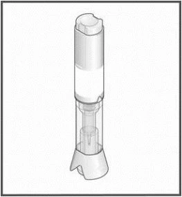 Cylindrical transparent medical device with white base and top parts and a visible internal piston for