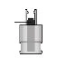 Black and white technical diagram of a cylindrical medical device with mechanical upper components and a translucent central section