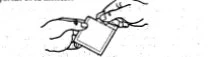 Black and white drawing showing two hands holding and opening a small square container or sachet to remove its contents