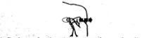 Stylized black and white drawing of a man bending forward holding a drawn bow with an arrow ready to be shot