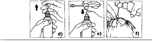 Tre disegni sequenziali mostrano le mani che rimuovono il tappo, inseriscono l'ago