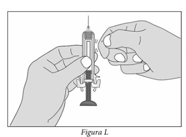 Two hands holding a syringe vertically with needle pointing upward