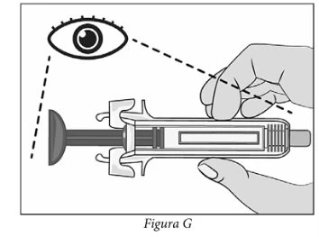 Disegno schematico che mostra un occhio che osserva una siringa tenuta orizzontalmente tra due mani per controllarne il livello del liquido