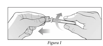 Due mani che tengono un contenitore medico, con frecce curve che indicano il movimento di rotazione per svitare o avvitare il tappo