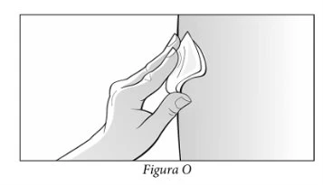A hand holds a tissue or cotton pad between thumb and index finger for skin cleansing against a white and gray background