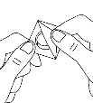 Two hands gently holding and opening a square pouch to remove its contents through a circular central hole