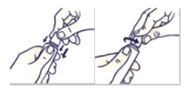 Two illustrations show hands gripping a cylindrical container to apply downward pressure and then rotate it laterally