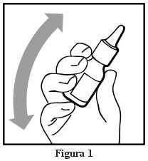 Una mano tiene un flacone con contagocce e una freccia curva grigia indica il movimento di rotazione del contenitore