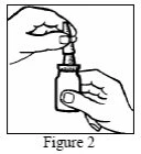 Two hands handling a glass vial to extract its contents using a syringe or medical device through a press-on cap