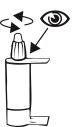 Disegno schematico di un flacone con contagocce e un occhio che indica con una freccia la parte superiore del contenitore per l'