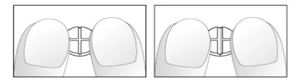 Due diagrammi che mostrano due dita che premono con forza un piccolo dispositivo circolare con una croce centrale incisa sopra
