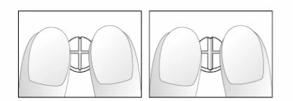 Two schematic drawings show two fingers holding between them a small cylindrical object with a cross engraved on the top part