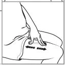 Black and white drawing of a hand pinching the skin on the thigh, with a black double-headed arrow indicating lateral movement