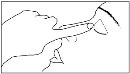 Disegno a linee nere che mostra una mano che tiene una penna iniettiva per applicarla sulla pelle della parte superiore della coscia