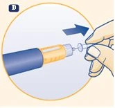 Una mano ruota la parte superiore di un dispositivo medico cilindrico verso destra seguendo la direzione di una freccia blu scuro