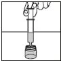 Technical drawing of a syringe with needle being inserted vertically into