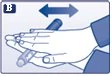 Due mani tengono un dispositivo a penna e lo ruotano lateralmente, come indicato da una freccia blu a doppia punta su sfondo chiaro