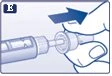 Una mano impugna un dispositivo medico con una freccia blu che indica il movimento di rotazione o scorrimento verso destra