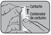 Due mani estraggono una cartuccia verticale da un contenitore cilindrico, indicato da una freccia rivolta verso l'alto