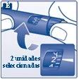 Hands rotating the dial of an insulin pen to select 2 units, shown in close-up detail of the numeric display