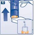 Medical illustration showing a blue arrow pointing downward