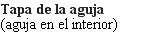 Bold text 'Tapa de la aguja' with smaller text below in parentheses: '(aguja en el interior)'