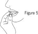 Disegno a linee nere che mostra il profilo di un volto con una mano che tiene una compressa vicino alla bocca aperta, con la didascalia Figura 5