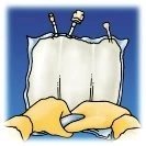 Two gloved hands hold and manipulate a transparent plastic bag with three white tubes connected at the top