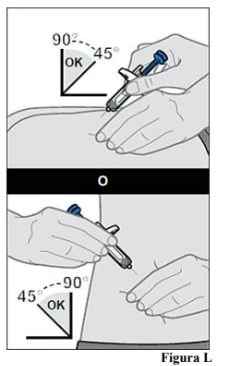 Medical diagram showing two correct methods of syringe injection at 45 or 90 degrees relative to the skin for